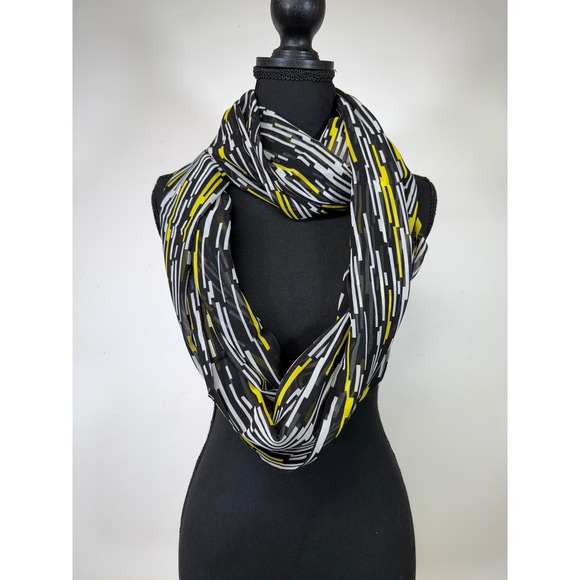Calvin Klein Women's Infinity Scarf Black White Yellow Geometric Print - Picture 1 of 2